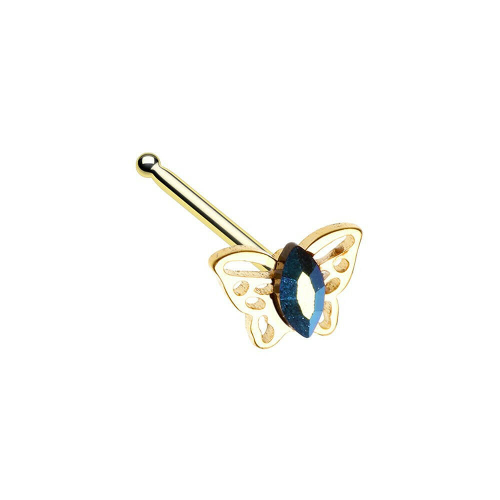 Golden Marquis Butterfly Nose Stud Ring Nose Ring Impulse Piercings