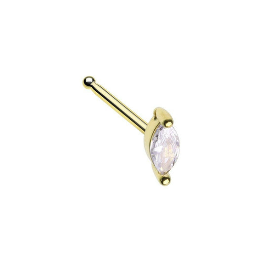 Golden Marquis Prong Set Gem Nose Stud Ring Nose Ring Impulse Piercings 20 GA (0.8mm) 9/32" (7mm)