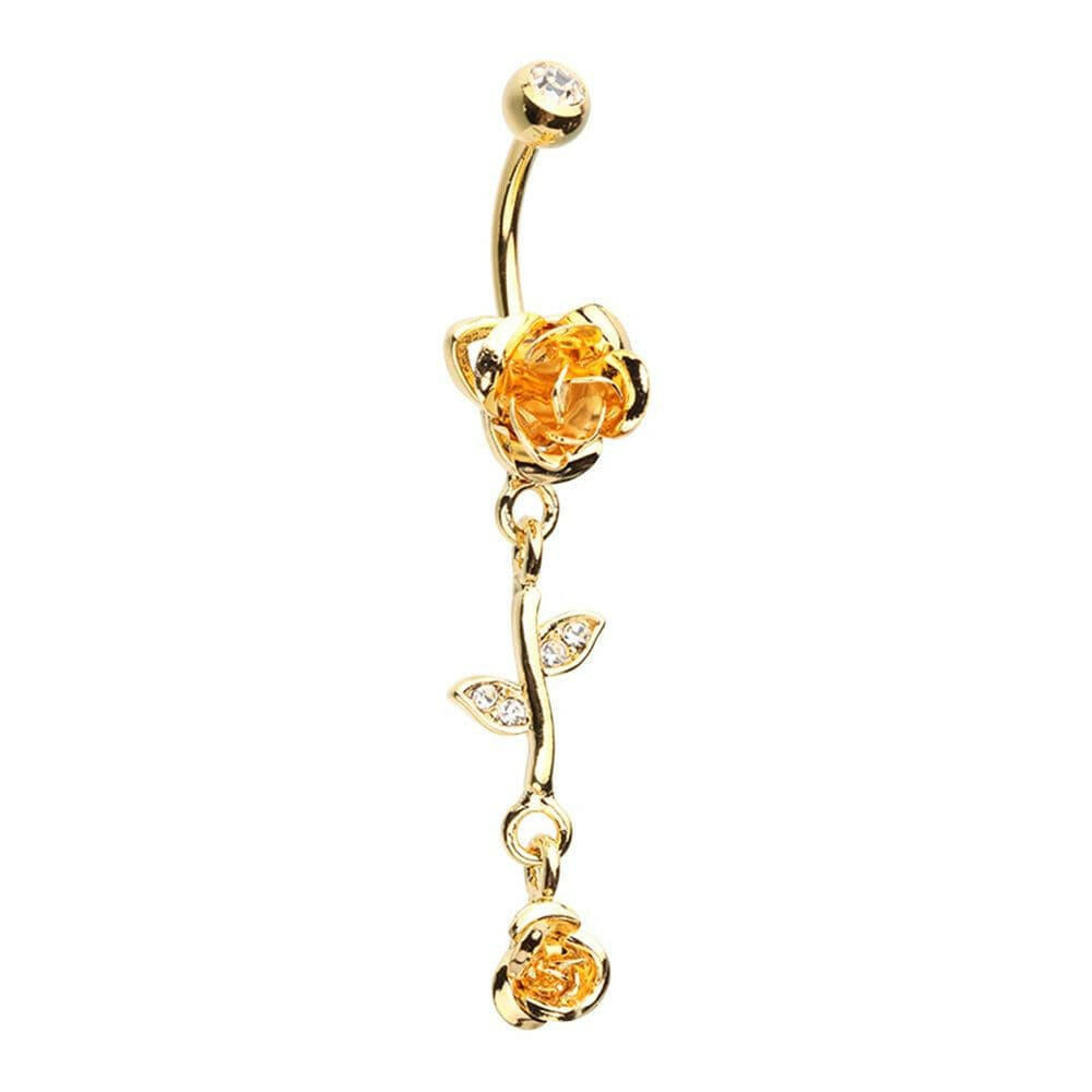 Golden Metal Rose Vine Dangle Belly Button Ring Navel Ring Impulse Piercings