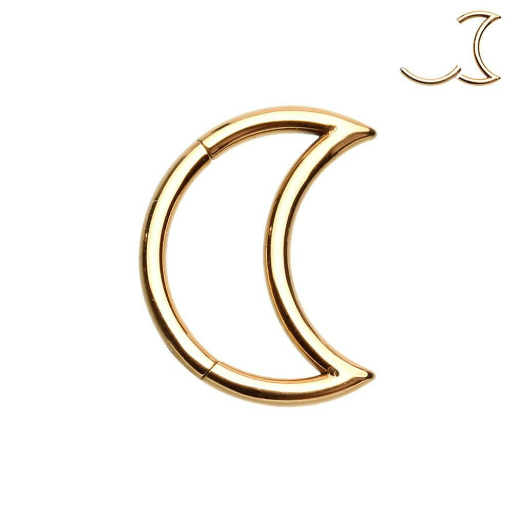 Golden Moon Shape Steel Seamless Hinged Clicker Ring Captive Bead Impulse Piercings 5/16" (8mm)