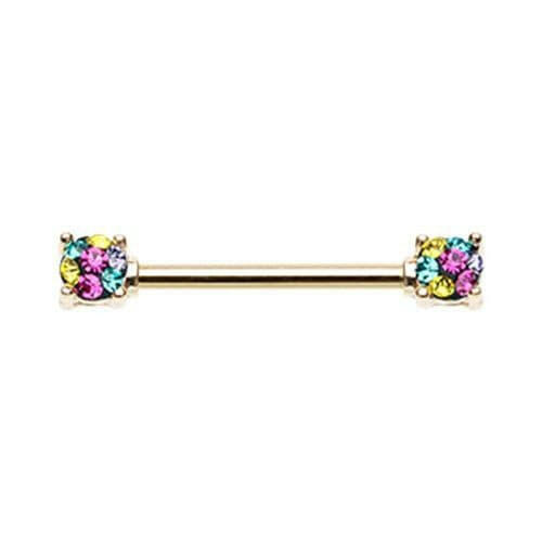 Golden Multi Color Sprinkle Dot Multi Gem Prong Set Nipple Barbell Ring Nipple Ring Impulse Piercings