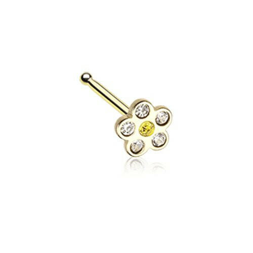 Golden Multi-Gem Flower Sparkle Nose Stud Ring Nose Ring Impulse Piercings