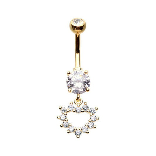 Golden Multi Gem Heart Dangle Cubic Zirconia Belly Button Ring Navel Ring Impulse Piercings