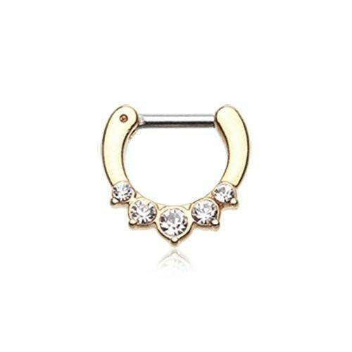 Golden Multi-Gem Precia Septum Clicker Septum Ring Impulse Piercings 16 GA (1.2mm) 1/4" (6mm)