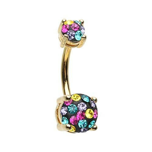 Golden Multi Sprinkle Dot Gem Prong Sparkle Belly Button Ring Navel Ring Impulse Piercings