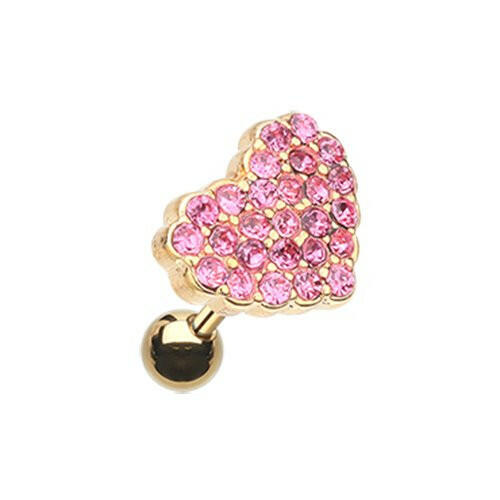 Golden Multi-Sprinkle Dot Heart Multi-Gem Cartilage Tragus Earring Cartilage Earring Impulse Piercings Pink