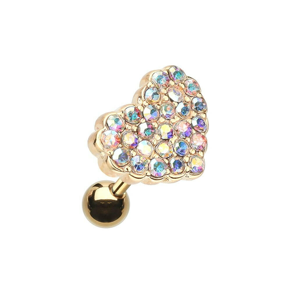 Golden Multi-Sprinkle Dot Heart Multi-Gem Cartilage Tragus Earring Cartilage Earring Impulse Piercings Aurora Borealis