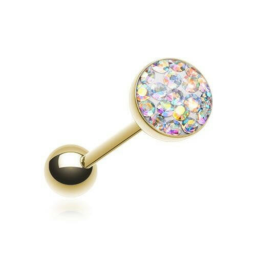 Golden Multi-Sprinkle Dot Multi Gem Barbell Tongue Ring Barbell Impulse Piercings Aurora Borealis