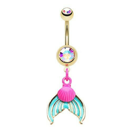 Golden Oceanic Mermaid Tail Belly Button Ring Navel Ring Impulse Piercings