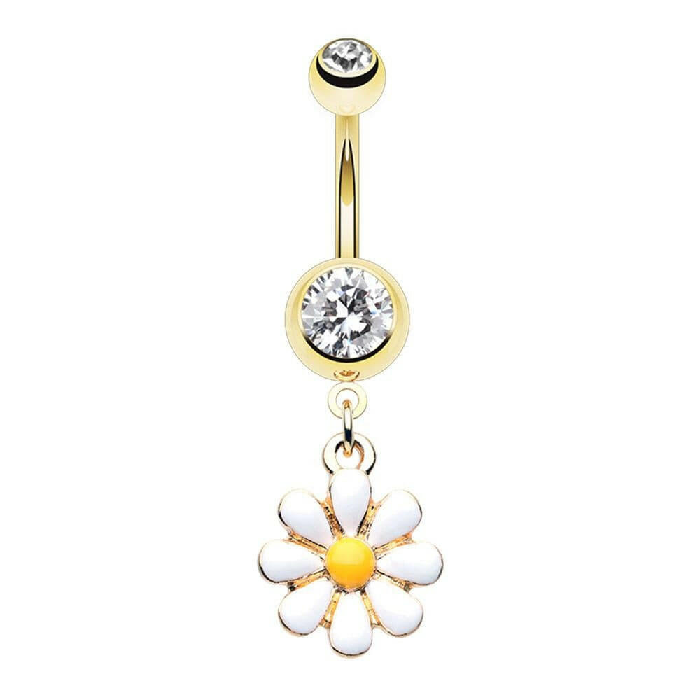 Golden One Daisy at a Time Dangle Belly Button Ring Navel Ring Impulse Piercings