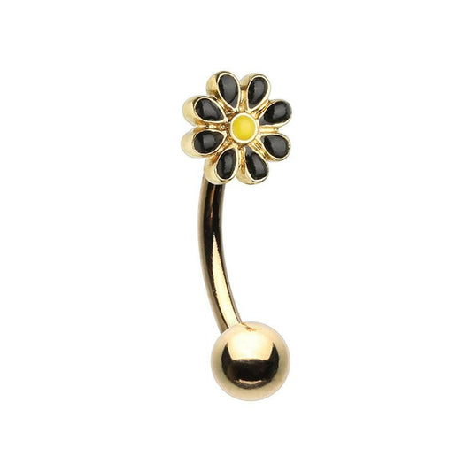 Golden One Daisy at a Time Enamel Curved Barbell Eyebrow Ring Curved Barbell Impulse Piercings Black/Yellow