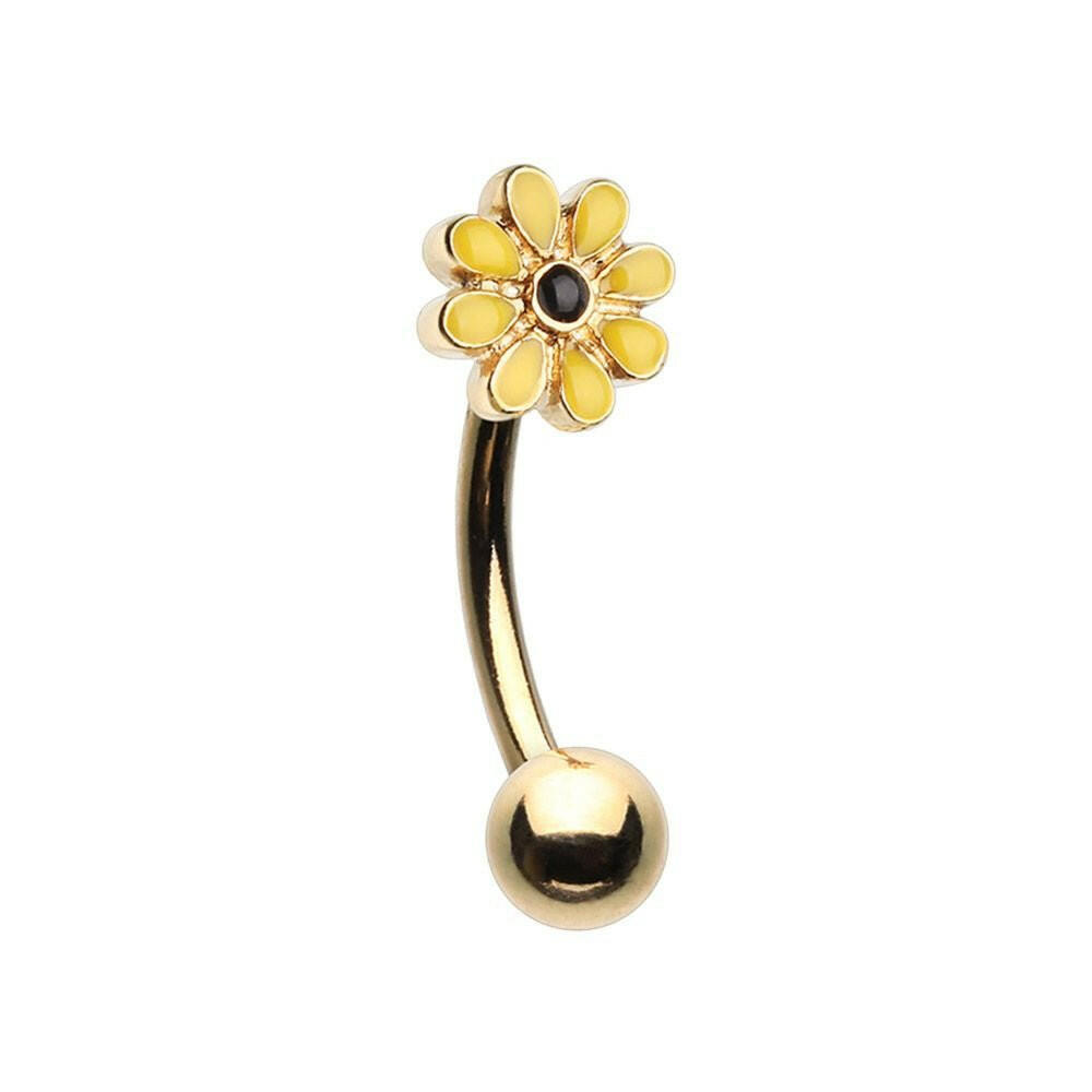 Golden One Daisy at a Time Enamel Curved Barbell Eyebrow Ring Curved Barbell Impulse Piercings Yellow/Black