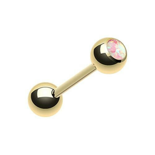 Golden Opal Ball Sparkle Barbell Tongue Ring Barbell Impulse Piercings