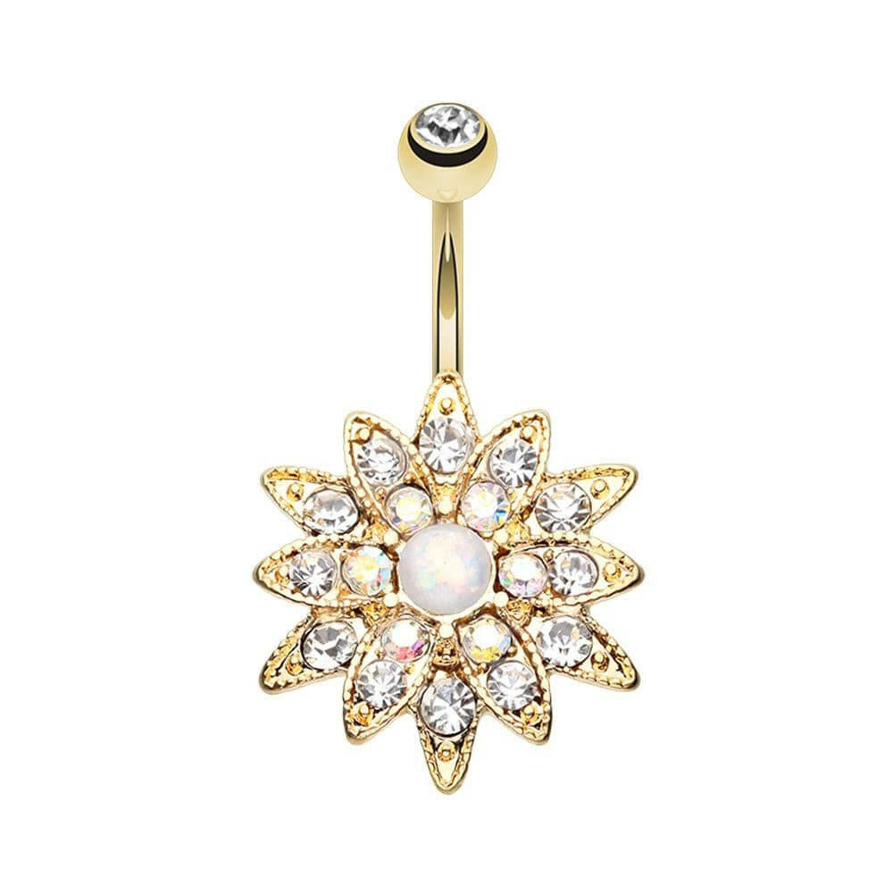 Golden Opal Chrysanthemum Flower Belly Button Ring Navel Ring Impulse Piercings