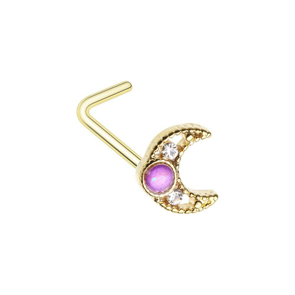 Golden Opal Crescent Moon L-Shaped Nose Ring Nose Ring Impulse Piercings