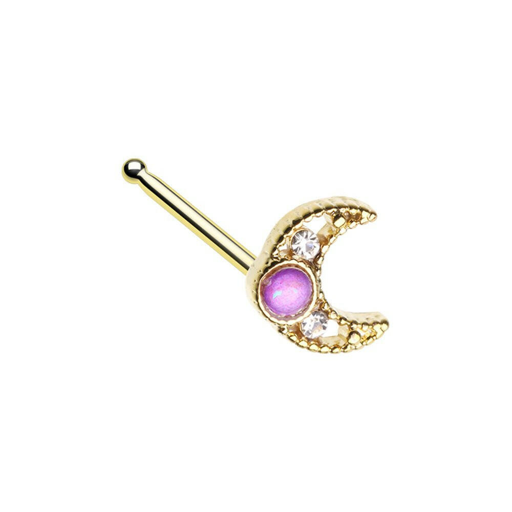 Golden Opal Crescent Moon Nose Stud Ring Nose Ring Impulse Piercings