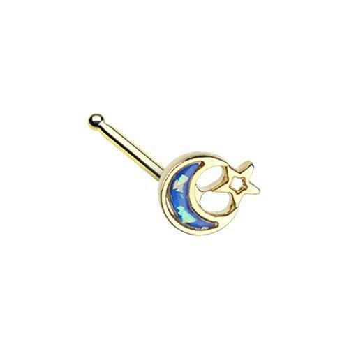 Golden Opal Crescent Moon & Star Nose Stud Ring Nose Ring Impulse Piercings