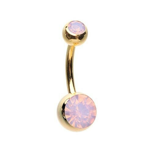 Golden Opal Gem Double Stone Ball Steel Belly Button Ring Navel Ring Impulse Piercings Rose Water Opal