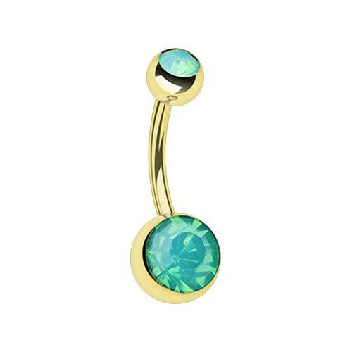 Golden Opal Gem Double Stone Ball Steel Belly Button Ring Navel Ring Impulse Piercings Pacific Opal