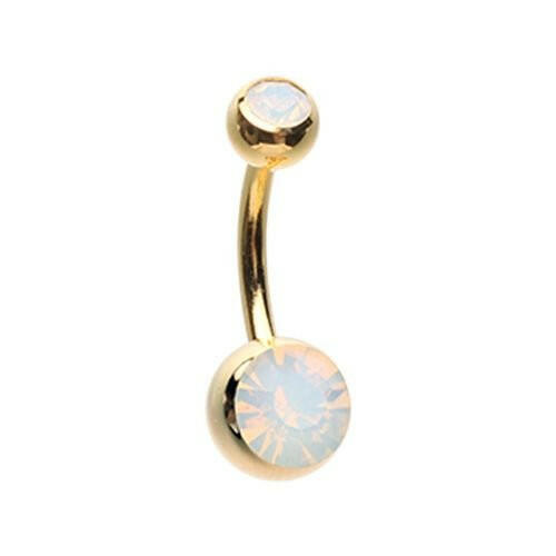 Golden Opal Gem Double Stone Ball Steel Belly Button Ring Navel Ring Impulse Piercings White