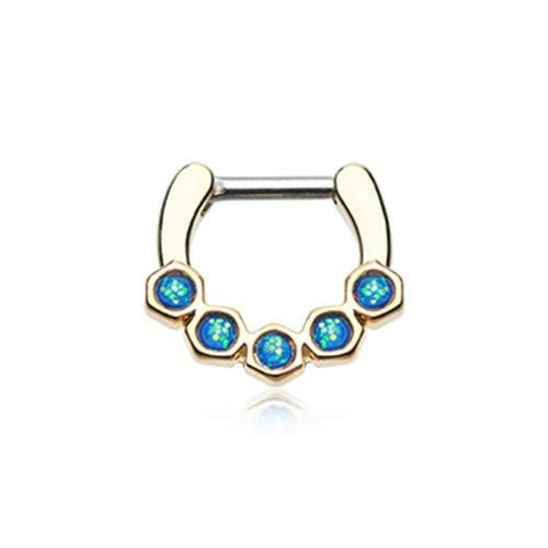 Golden Opal Hexa Gemina Septum Clicker Septum Ring Impulse Piercings 16 GA (1.2mm) 1/4" (6mm)