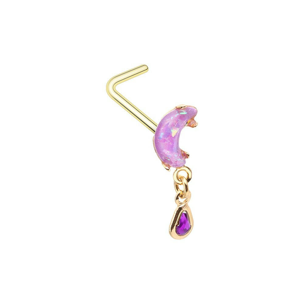 Golden Opal Moon Dangle L-Shaped Nose Ring Impulse Piercings