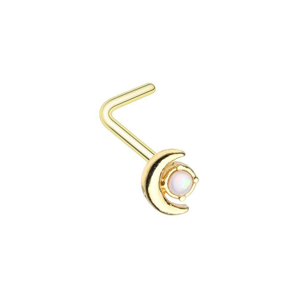 Golden Opal Moon L-Shape Nose Ring Nose Ring Impulse Piercings 20 GA (0.8mm) 9/32" (7mm)