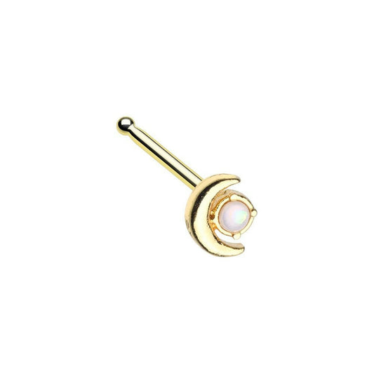 Golden Opal Moon Nose Stud Ring Nose Ring Impulse Piercings 20 GA (0.8mm) 9/32" (7mm)