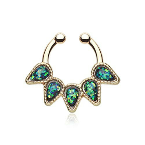 Golden Opal Quinary Spear Fake Septum Clip-On Ring Fake Septum Ring Impulse Piercings