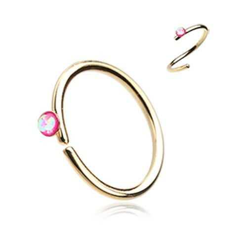 Golden Opal Sparkle Bendable Steel Nose Hoop Nose Ring Impulse Piercings 20 gauge (0.8mm) 5/16" (8mm) Pink