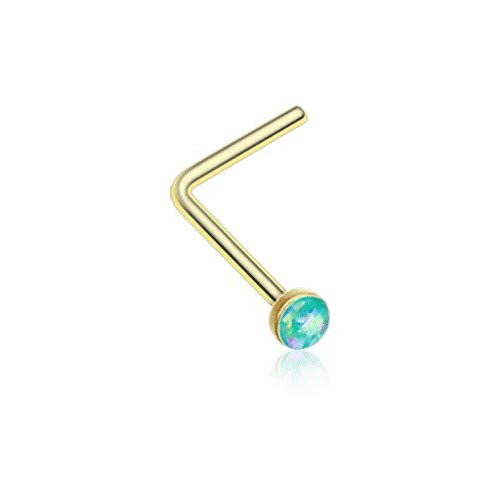 Golden Opal Sparkle L-Shaped Nose Ring Nose Ring Impulse Piercings 20 gauge (0.8mm) Teal