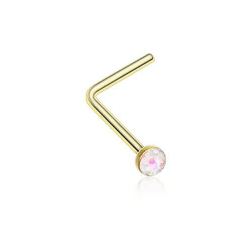 Golden Opal Sparkle L-Shaped Nose Ring Nose Ring Impulse Piercings 20 gauge (0.8mm) White