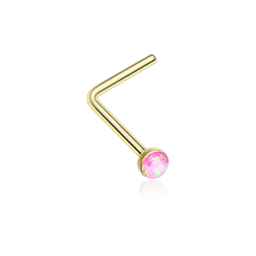 Golden Opal Sparkle L-Shaped Nose Ring Nose Ring Impulse Piercings 20 gauge (0.8mm) Pink