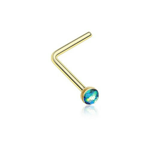 Golden Opal Sparkle L-Shaped Nose Ring Nose Ring Impulse Piercings 20 gauge (0.8mm) Black