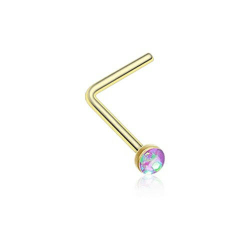 Golden Opal Sparkle L-Shaped Nose Ring Nose Ring Impulse Piercings 20 gauge (0.8mm) Purple