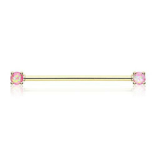 Golden Opal Sparkle Prong Industrial Barbell Industrial Barbell Impulse Piercings Pink