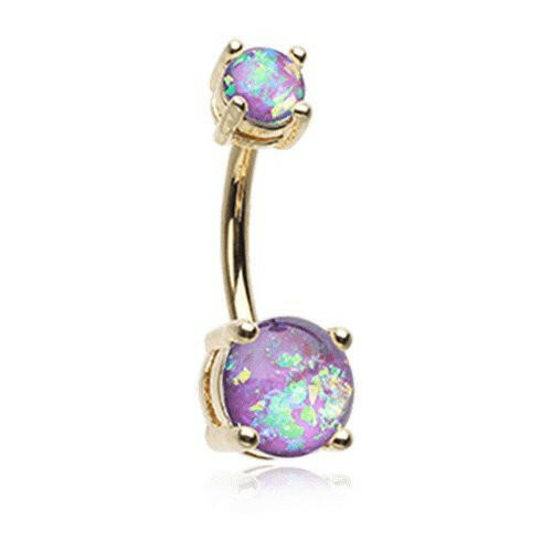 Golden Opal Sparkle Prong Set Belly Button Ring Navel Ring Impulse Piercings Purple