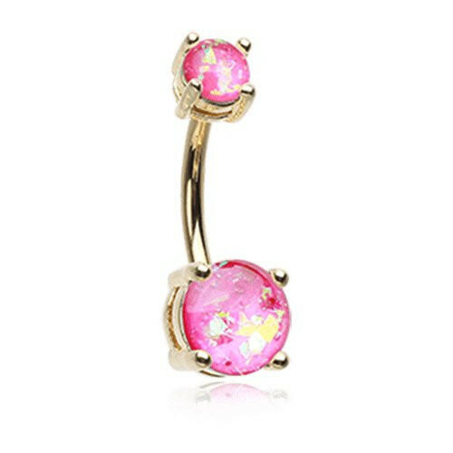 Golden Opal Sparkle Prong Set Belly Button Ring Navel Ring Impulse Piercings Pink