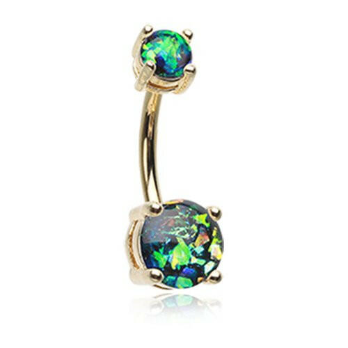 Golden Opal Sparkle Prong Set Belly Button Ring Navel Ring Impulse Piercings Black