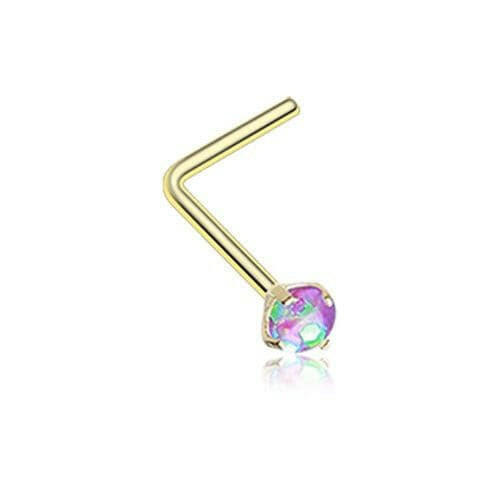 Golden Opal Sparkle Prong Set L-Shaped Nose Ring Nose Ring Impulse Piercings 20 gauge (0.8mm) Purple