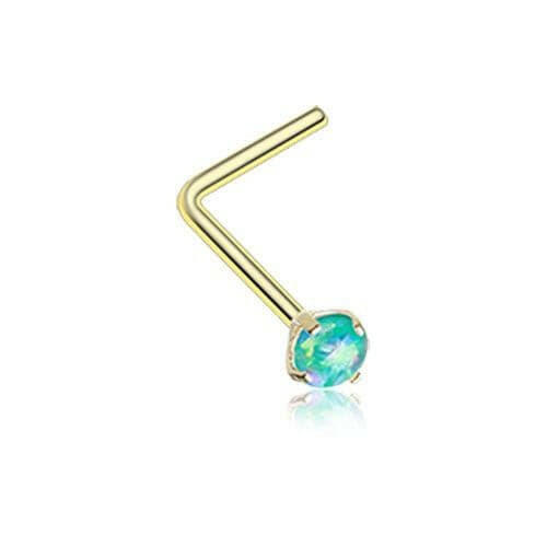 Golden Opal Sparkle Prong Set L-Shaped Nose Ring Nose Ring Impulse Piercings 20 gauge (0.8mm) Teal