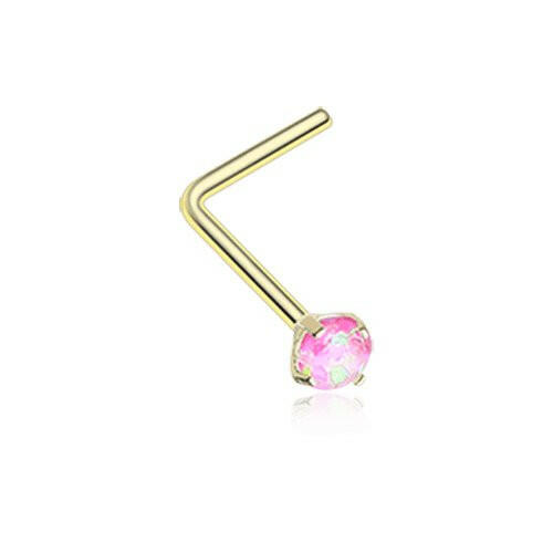 Golden Opal Sparkle Prong Set L-Shaped Nose Ring Nose Ring Impulse Piercings 20 gauge (0.8mm) Pink