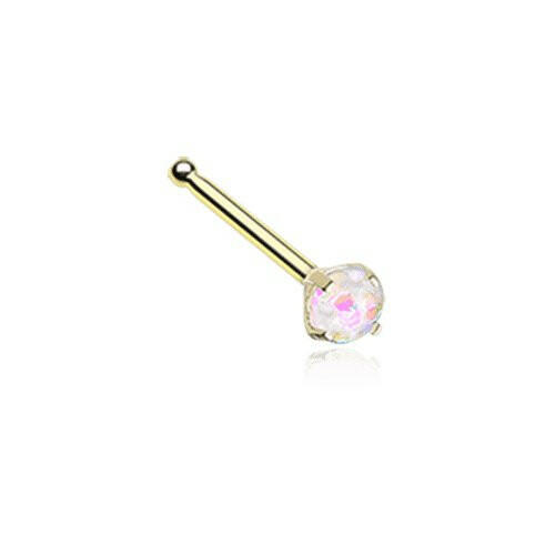 Golden Opal Sparkle Prong Set Nose Stud Ring Nose Ring Impulse Piercings 20 gauge (0.8mm) White