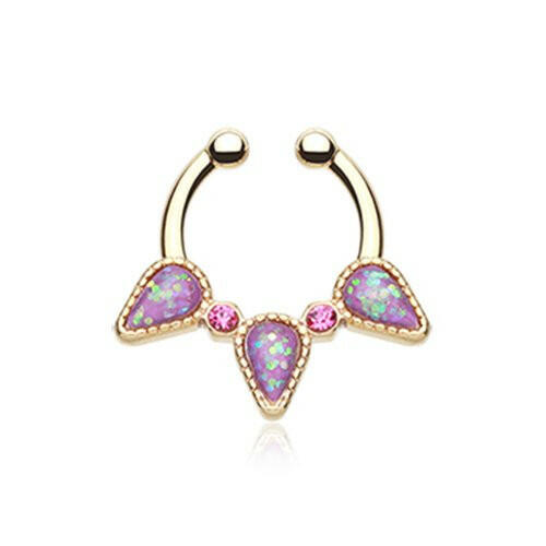 Golden Opal Sparkle Trident Fake Septum Clip-On Ring Fake Septum Ring Impulse Piercings