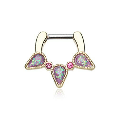 Golden Opal Sparkle Trident Septum Clicker Septum Ring Impulse Piercings 16 GA (1.2mm) 1/4" (6mm)