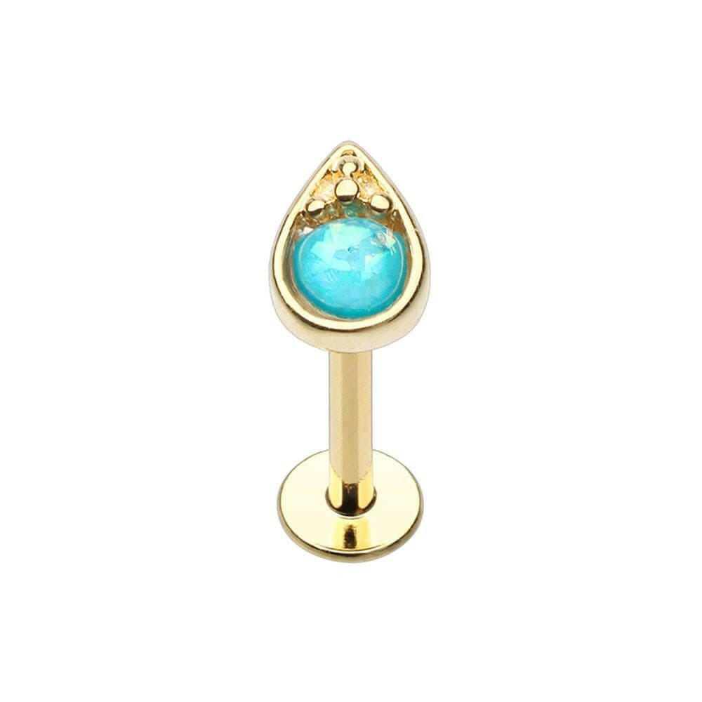 Golden Opal Tear Drop Top Steel Labret Labret Impulse Piercings