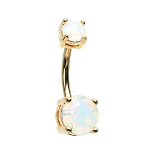 Golden Opalescent Brilliant Sparkle Gem Prong Set Belly Button Ring Navel Ring Impulse Piercings White