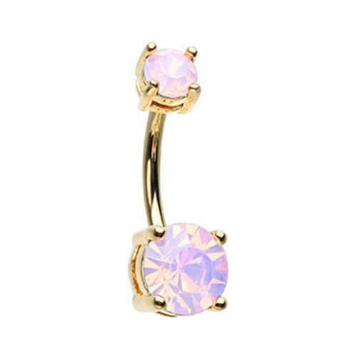 Golden Opalescent Brilliant Sparkle Gem Prong Set Belly Button Ring Navel Ring Impulse Piercings Rose Water Opal