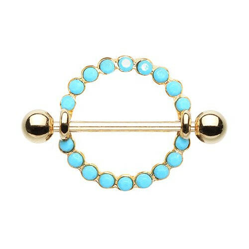 Golden Orbital Turquoise Nipple Shield Ring Nipple Ring Impulse Piercings