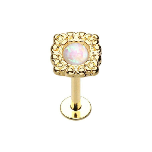 Golden Ornate Glitter Opal Top Steel Labret Labret Impulse Piercings